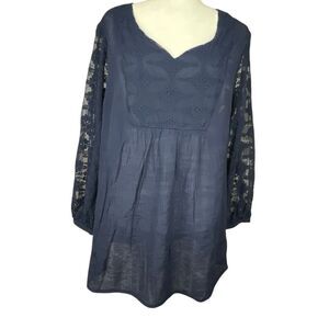 Indigo Soul Semi Sheer Lace Trim Tunic XL